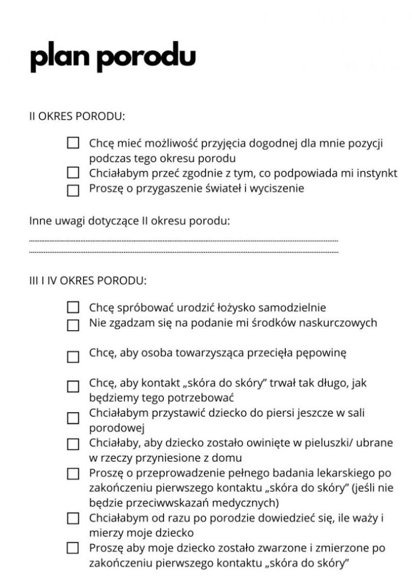 Wydrukowany plan porodu i zalety